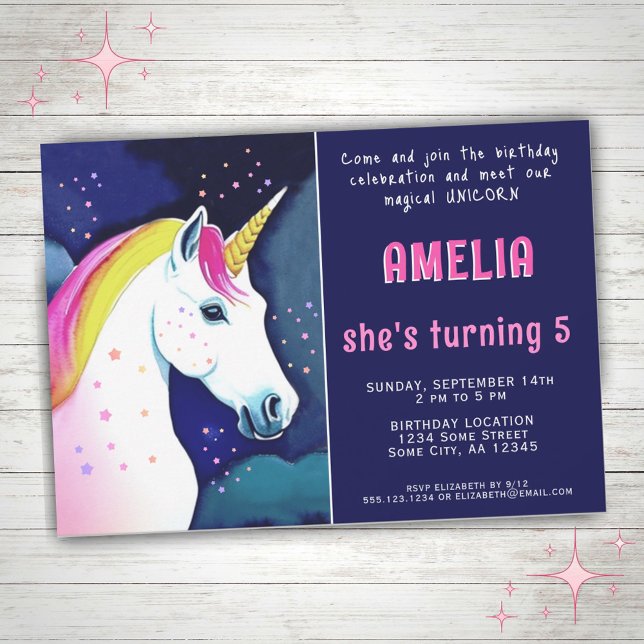Invitación Cumpleaños de niña de estrellas mágicas unicornio  (Subido por el creador)
