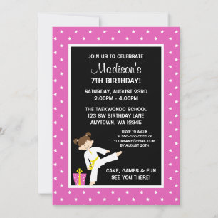 Invitación Cumpleaños de niña de estrellas rosadas de Taekwon