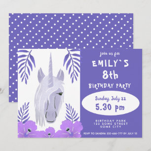 Invitación Cumpleaños de niña de flores tropicales de unicorn