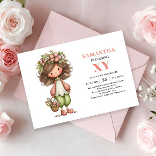 Invitación Cumpleaños de niña de hadas caprichosa floral past