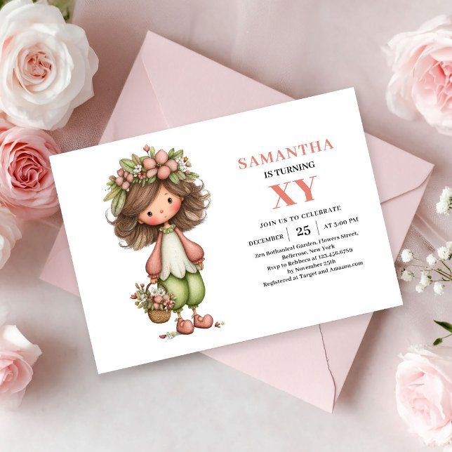 Invitación Cumpleaños de niña de hadas caprichosa floral past (Whimsical Fairy Girl Birthday Pastel Floral Pink invitation)