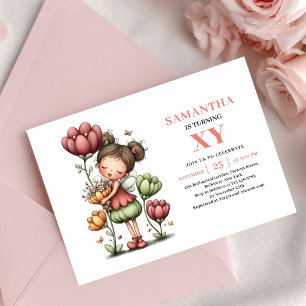 Invitación Cumpleaños de niña de hadas caprichosa floral past