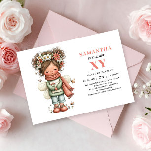 Invitación Cumpleaños de niña de hadas caprichosas con flores