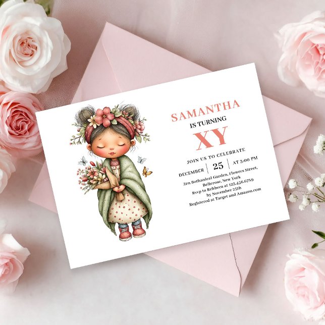 Invitación Cumpleaños de niña de hadas caprichosas flores mág (Whimsical Fairy Girl Birthday Pink Floral Magic invitation)