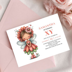 Invitación Cumpleaños de niña de hadas encantadoras rosa flor