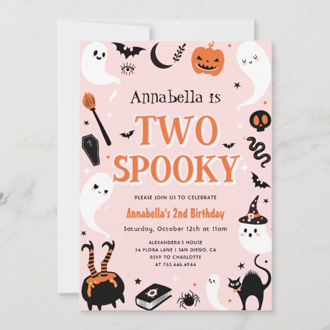 Invitación Cumpleaños de niña de Halloween en rosa 2º anivers (Anverso)