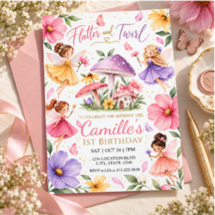 Invitación Cumpleaños de niña de jardín de hadas acuarela cap