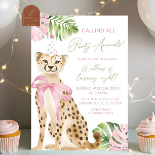 Invitación Cumpleaños de niña de la sabana del guepardo rosa