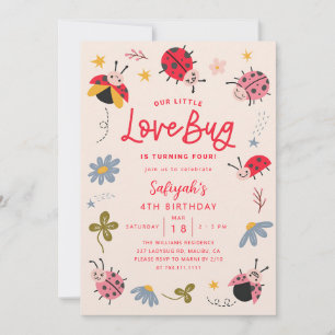 Invitación Cumpleaños de niña de mariquita y flor silvestre