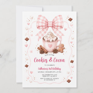 Invitación Cumpleaños de niña de pan de jengibre con lazo ros