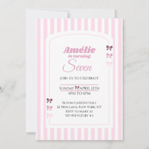 Invitación Cumpleaños de niña de siete años con lazo coqueta