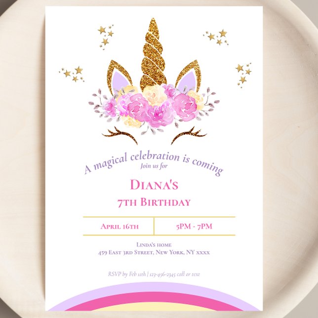 Invitación Cumpleaños de niña de unicornio mágico lindo (Subido por el creador)