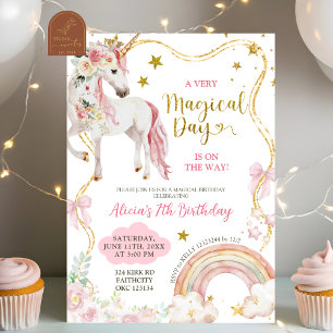 Invitación Cumpleaños de niña día mágico unicornio coqueta
