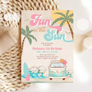 Invitación Cumpleaños de niña divertida en el sol aqua menta 