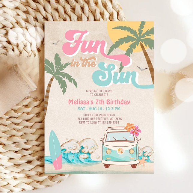 Invitación Cumpleaños de niña divertida en el sol rosa menta  (Subido por el creador)