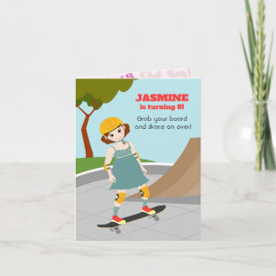 Invitación Cumpleaños de niña divertido en parque de patinaje