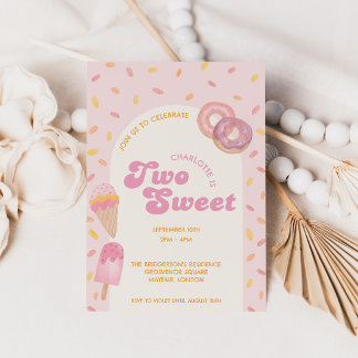 Invitación Cumpleaños de Niña Dulce 2 Años Helado Donut Fiest