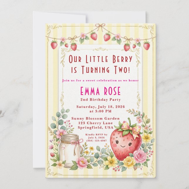 Invitación Cumpleaños de niña dulce como una baya 2  (Anverso)