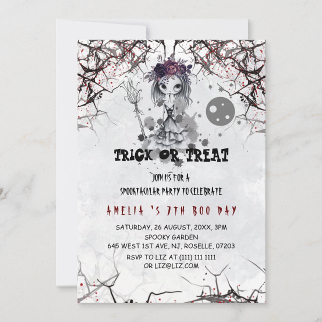 Invitación Cumpleaños de niña Emo Gótica Linda (Anverso)