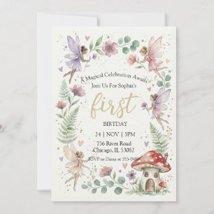 Invitación Cumpleaños de niña en bosque de hadas pastel capri