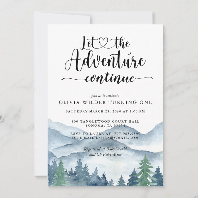 Invitación Cumpleaños de niña en bosque de montaña con acuare (Anverso)