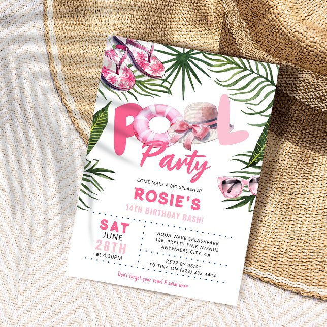 Invitación Cumpleaños de niña en fiesta junto a la piscina ro (Subido por el creador)