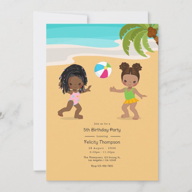 Invitación Cumpleaños de niña en la playa de verano (Anverso)
