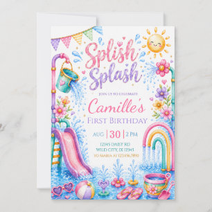 Invitación Cumpleaños de niña en parque acuático Pastel Splis
