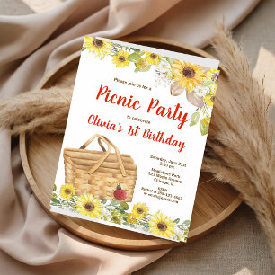 Invitación Cumpleaños de niña en picnic de girasoles de veran