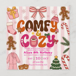 Invitación Cumpleaños de niña en pijamada de Navidad adorable