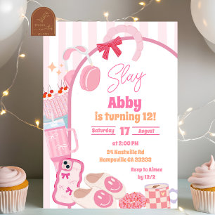 Invitación Cumpleaños de niña estética con rayas Slay Tween