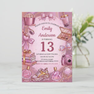 Invitación Cumpleaños de niña estética rosa
