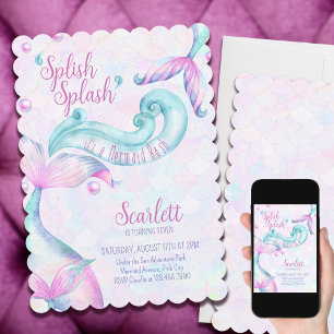 Invitación Cumpleaños de niña Fiesta de Sirena Salpica Salpic