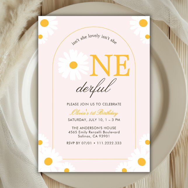Invitación Cumpleaños de niña floral Daisy Onederful 1er (Subido por el creador)