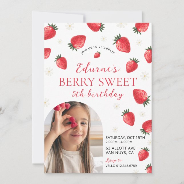 Invitación Cumpleaños de niña foto dulce editable de AGE Berr (Anverso)