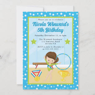 Invitación Cumpleaños de niña gimnasta morena linda