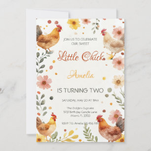 Invitación Cumpleaños de niña granja de pollo acuarela rústic