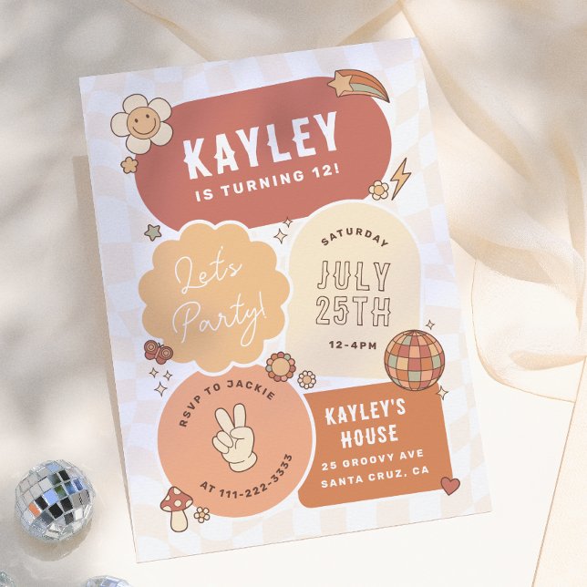 Invitación Cumpleaños de niña Groovy Daisy Boho Retro Let's P (Subido por el creador)