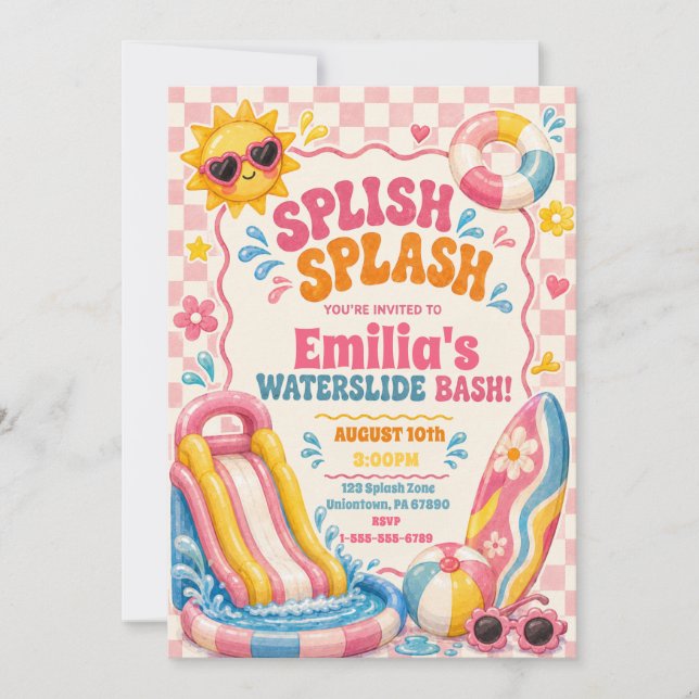 Invitación Cumpleaños de niña Groovy Splish Splash (Anverso)