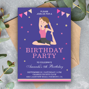 Invitación Cumpleaños de niña haciendo yoga adorable