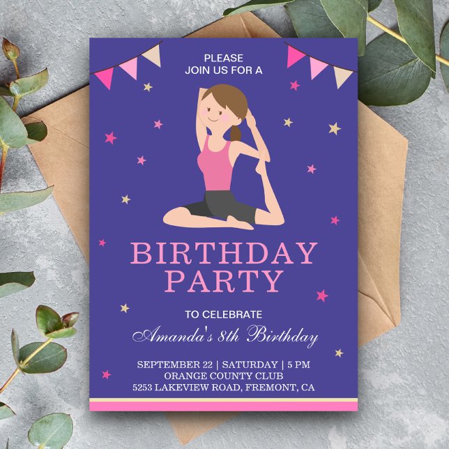 Invitación Cumpleaños de niña haciendo yoga adorable (Subido por el creador)