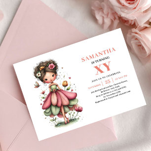 Invitación Cumpleaños de niña hada corazón rosa pastel invita