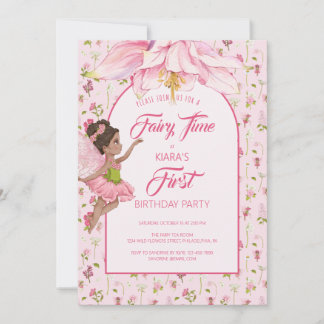 Invitación Cumpleaños de niña hada de flor acuarela