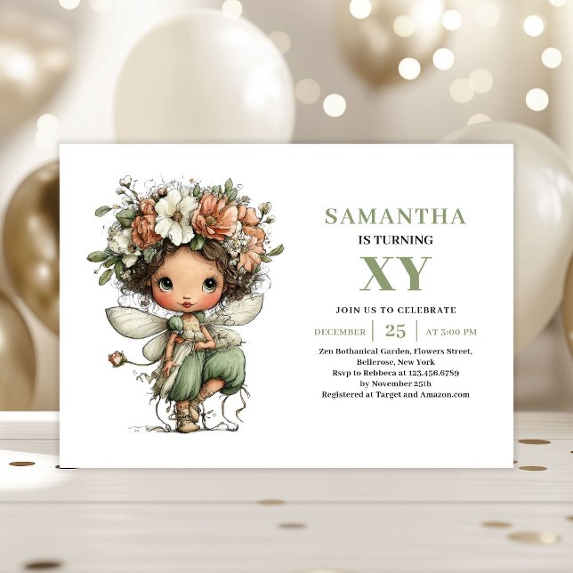 Invitación Cumpleaños de Niña Hada Linda 2do Greenery Floral (Cute Fairy Girl 2nd Birthday Greenery Floral Invitation)