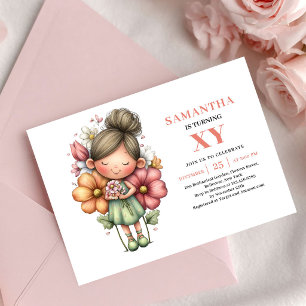 Invitación Cumpleaños de niña hada mágica rosa rubor floral