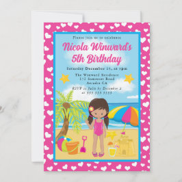 Invitación Cumpleaños de niña latina linda en la playa