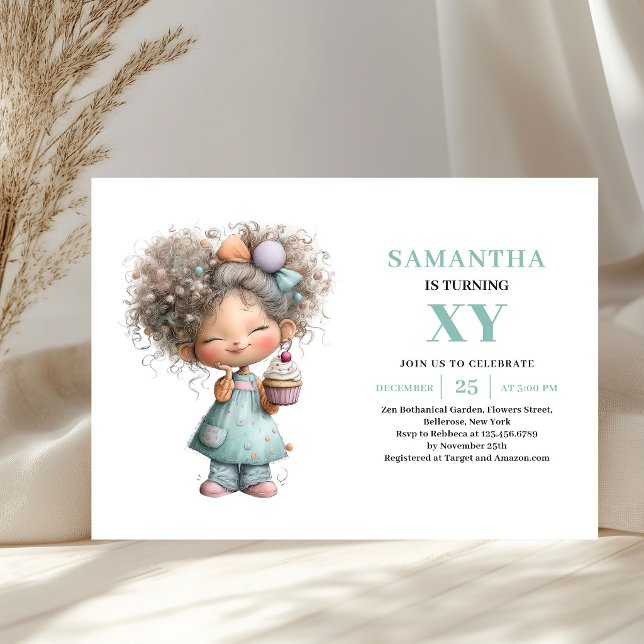 Invitación Cumpleaños de Niña Lindo 2do Cumpleaños Fantasía I (Cute Girl 2nd Birthday Whimsy Purple Green invitation)