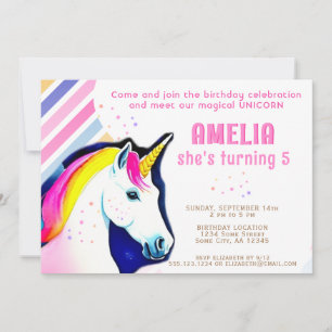 Invitación Cumpleaños de niña mágica de unicornio lindo