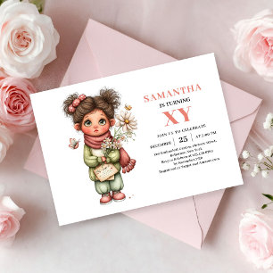 Invitación Cumpleaños de niña mágica hada pasteles rubor flor