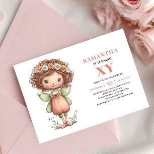 Invitación Cumpleaños de niña mágica hada pasteles rubor flor